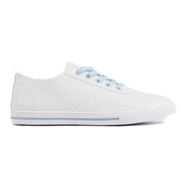 Women's white and blue openwork sneakers