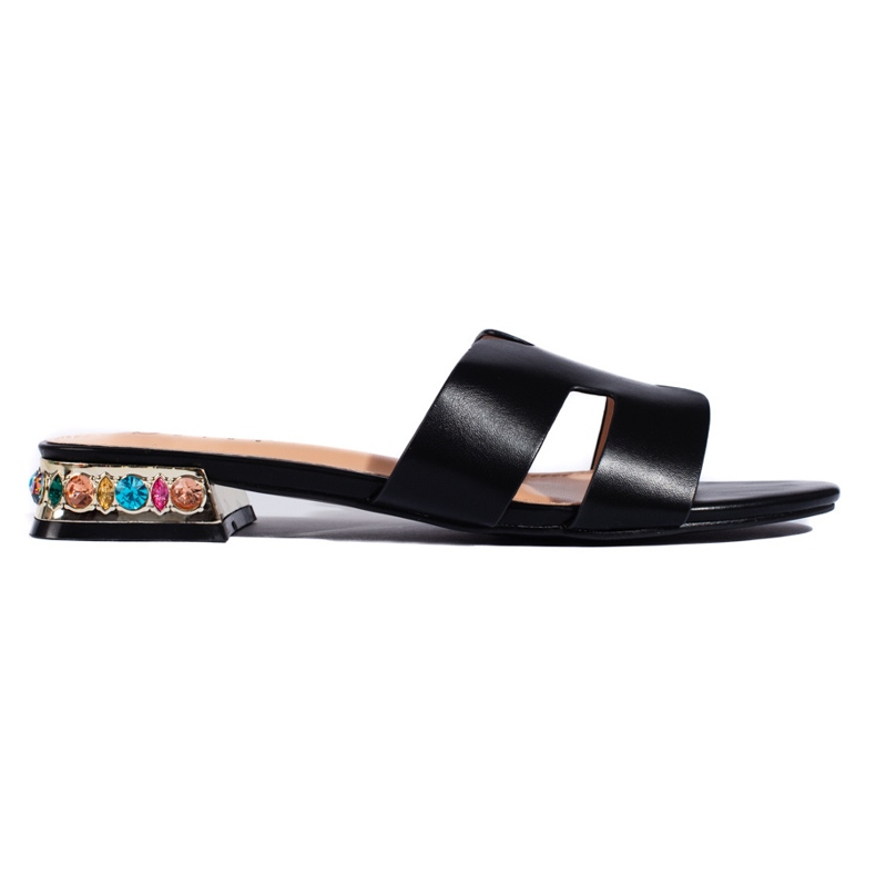 Black women's flat slides