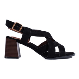 Black suede high-heeled sandals