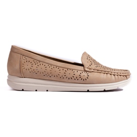 Women's openwork moccasins, dark beige