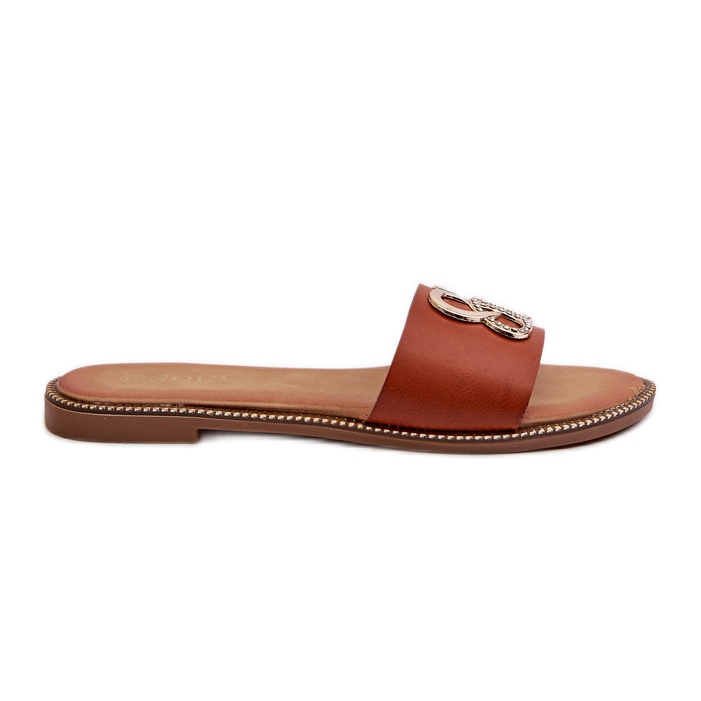 Women's Flip-flops With Eco Leather Decoration On Flat Heels Brown Sadria Women's Flip-flops With Eco Leather Decoration On Flat Heels Brown Sadria