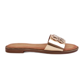 Women's Flip-Flops With Eco-Leather Decoration On A Flat Heel, Gold Sadria golden