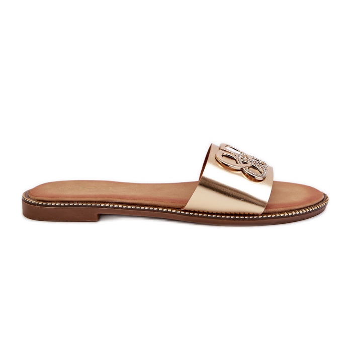 Women's Flip-Flops With Eco-Leather Decoration On A Flat Heel, Gold Sadria golden