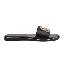 Women's Flip-flops With Eco Leather Decoration On A Flat Heel, Black Sadria