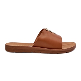 Women's Flip-Flops On a Flat Sole With Decoration, Eco Leather, Brown Makia Women's Flip-Flops On a Flat Sole With Decoration, Eco Leather, Brown Makia