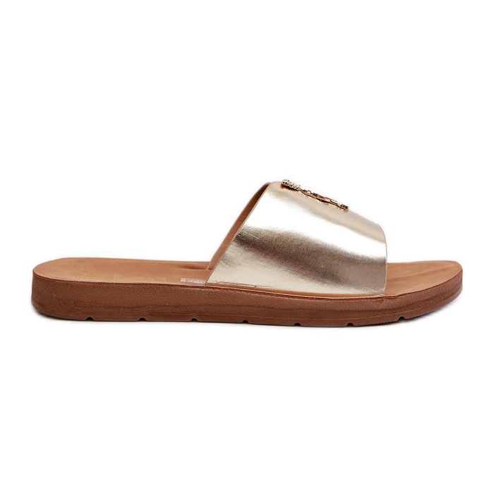 Women's Flip-Flops On a Flat Sole With Eco Leather Decoration, Gold Makia golden
