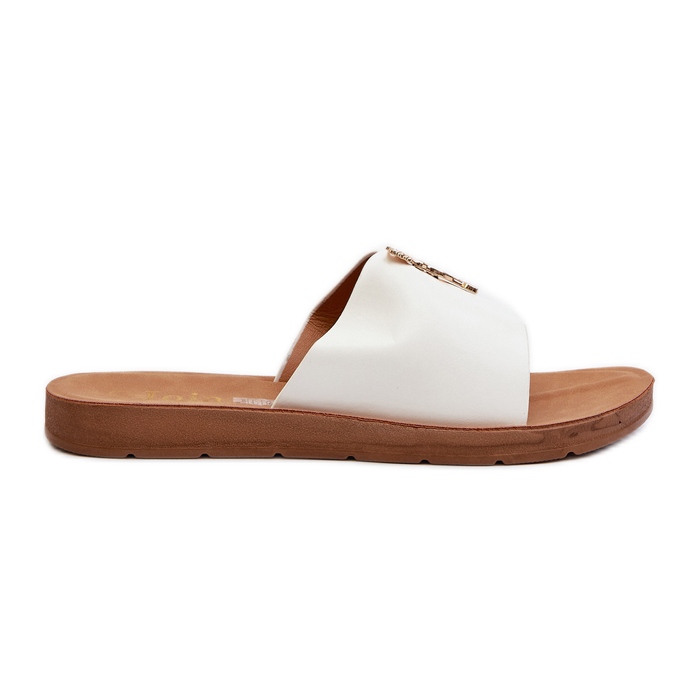 Women's Flip-Flops On a Flat Sole With Decoration, Eco Leather, White Makia