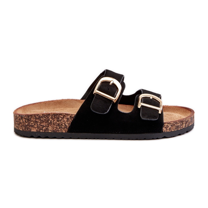 Women's flip-flops on a cork platform with straps, Black Doretta
