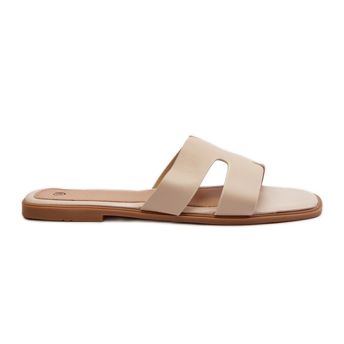 Women's Flat Flip-Flops With Cutouts Beige Fiviama