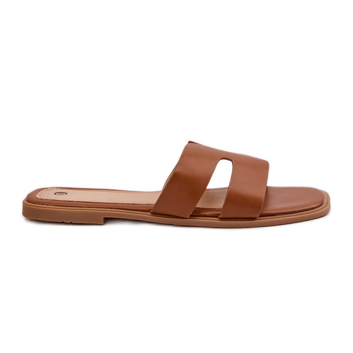 Women's Flat Flip-Flops with Cutouts, Brown, Fiviama