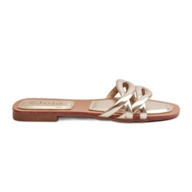 Women's Eco Leather Flip-Flops with a Flat Heel, Gold Moldela golden