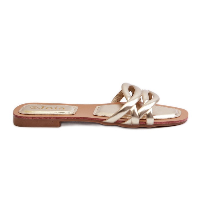 Women's Eco Leather Flip-Flops with a Flat Heel, Gold Moldela golden