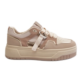 Women's Platform Sneakers Made of Eco Leather, Beige Moun