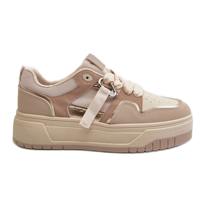Women's Platform Sneakers Made of Eco Leather, Beige Moun