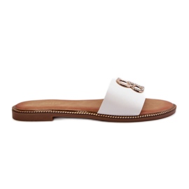 Women's Flip-flops With Eco Leather Decoration On Flat Heels, White Sadria