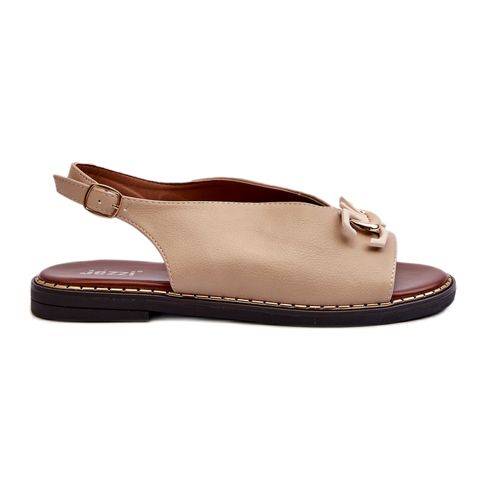 Women's Flat Heel Sandals With Beige Jezzi Decoration Women's Flat Heel Sandals With Beige Jezzi Decoration