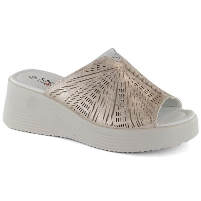 Comfortable leather wedge mules S.Barski W OLI255B, gold golden Comfortable leather wedge mules S.Barski W OLI255B, gold golden