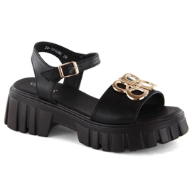 Leather high-heeled and platform sandals Vinceza W JAN301A, black