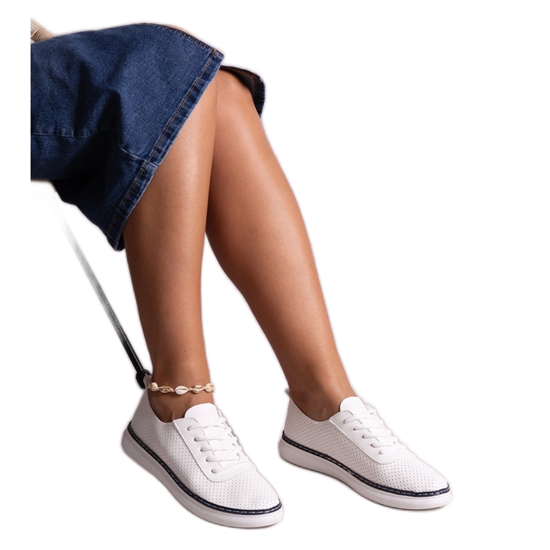 White and navy blue openwork Biserka sneakers