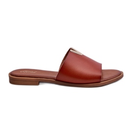 Women's Eco Leather Flip-Flops with a Flat Heel, Brown Maliha