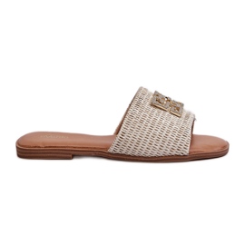 Women's Flat Flip-Flops With Braid and Decoration, White Omenna