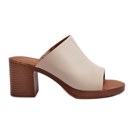Elegant, light women's slippers with high heels, Beige Varnila brown