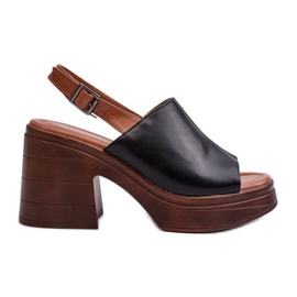Vinceza Women's Sandals Made of Eco Leather with a Chunky Heel and a Platform, Black Meeyah