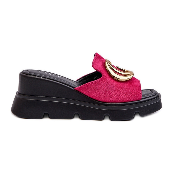 Vinceza Women's Flip-Flops Made of Eco Suede On a Wedge and a Platform With Gold Decoration Fuchsia Iaria pink Vinceza Women's Flip-Flops Made of Eco Suede On a Wedge and a Platform With Gold Decoration Fuchsia Iaria pink