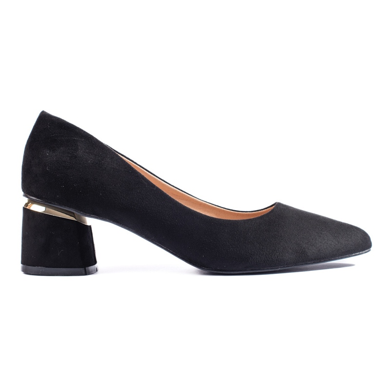 Suede black low-heeled pumps