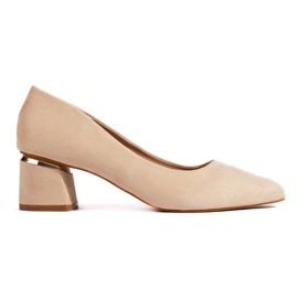 Suede beige low-heeled pumps