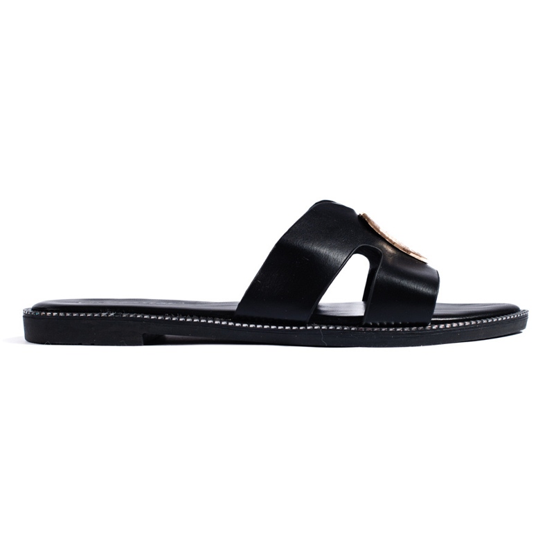 Black women's flat slides