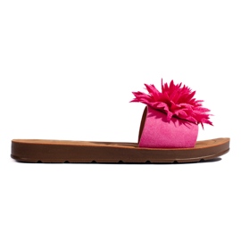 Women's fuchsia flip-flops with a flower purple