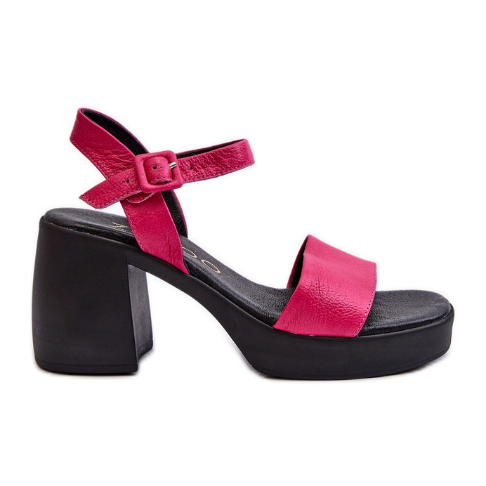 Zazoo 40386 Women's Leather Sandals on a Block Fuchsia pink