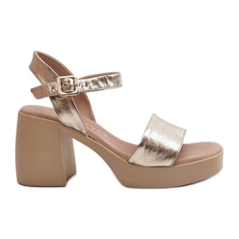 Zazoo 40386 Women's Leather Sandals on a Block, Gold golden