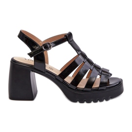Vinceza Ladies' patent leather sandals on a high heel, Black Aninifer