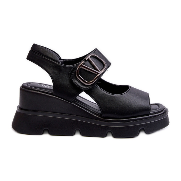 Vinceza Women's Sandals On A Wedge And A Platform Made Of Eco Leather, Black Triaola