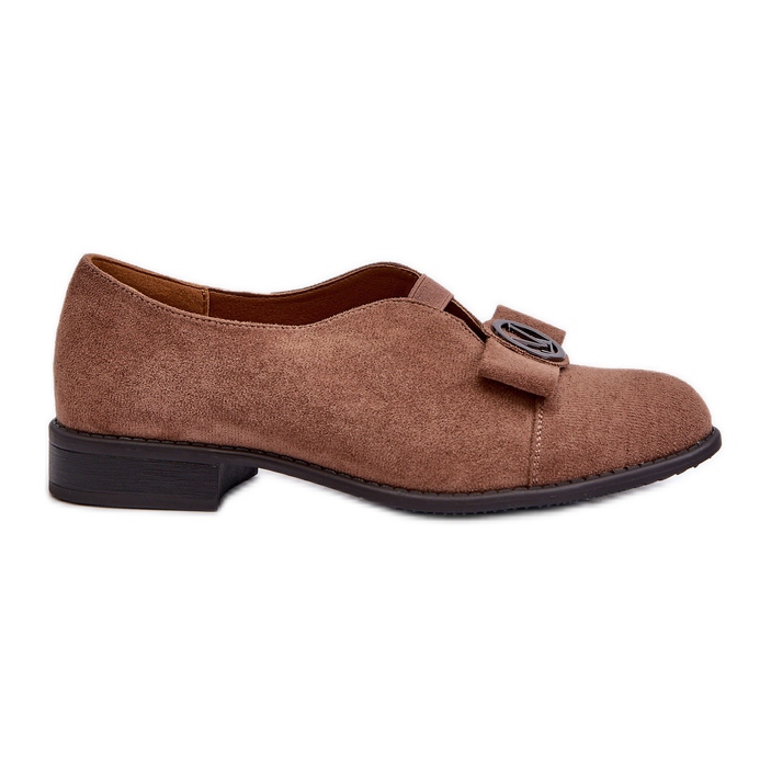 Women's Shoes Made of Eco Suede On Low Heels With Decoration, Brown Hadiena