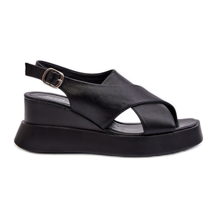Women's Sandals Made of Eco Leather with a Platform and Wedge, Black Vaiara