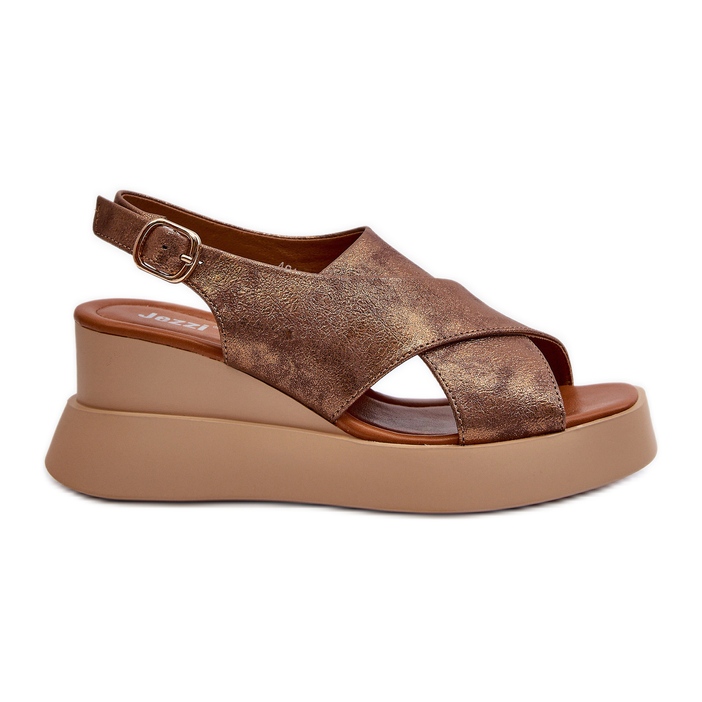 Jezzi Vaiara Women's Eco-Leather Sandals with a Copper Platform and Wedge brown