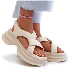 Women's Leather Sandals On A Chunky Sole, Light Beige GOE NN2N4105