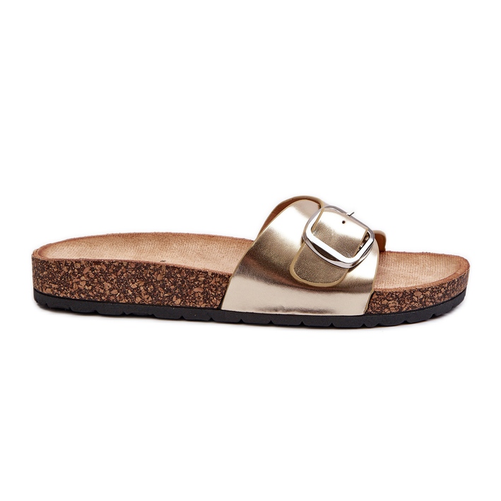 Women's Flip-Flops on a Cork Platform with a Gold Moaxi Buckle golden