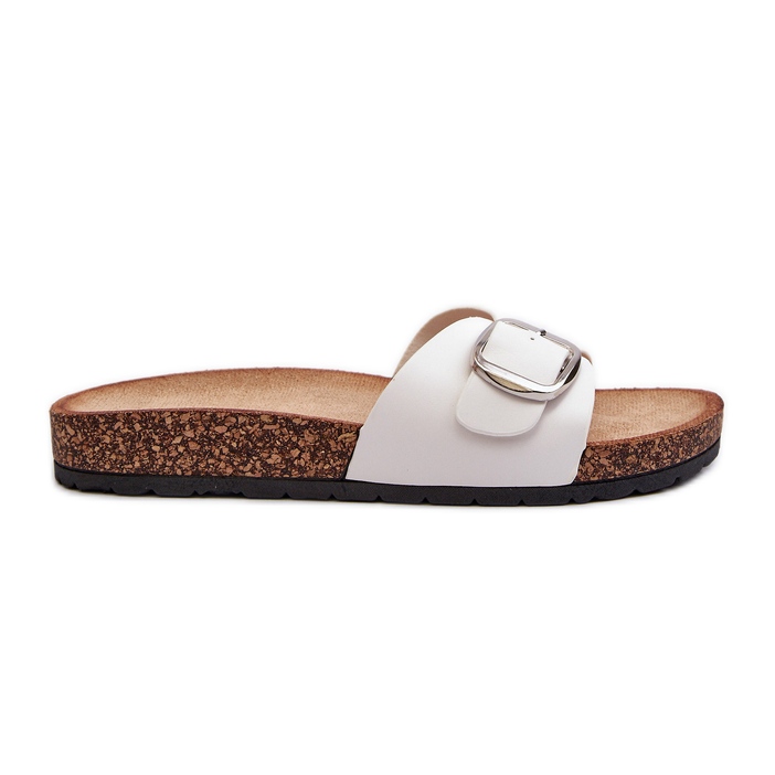 Women's Flip-Flops on a Cork Platform with a Buckle, White Moaxi