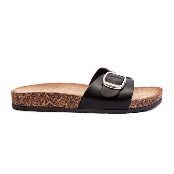 Women's Flip-Flops on a Cork Platform with a Buckle, Black Moaxi