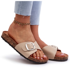 Women's Flip-Flops on a Cork Platform with a Buckle, Beige Moaxi