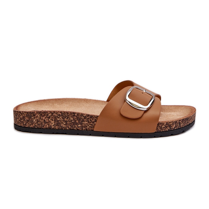 Women's Flip-Flops on a Cork Platform with a Buckle, Brown Moaxi