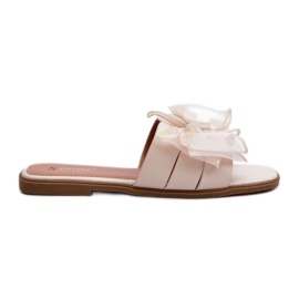 Women's Flat Flip-Flops With a Bow, Beige Balinda
