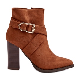 Suede ankle boots on a high heel with a Camel Eftane buckle brown Suede ankle boots on a high heel with a Camel Eftane buckle brown