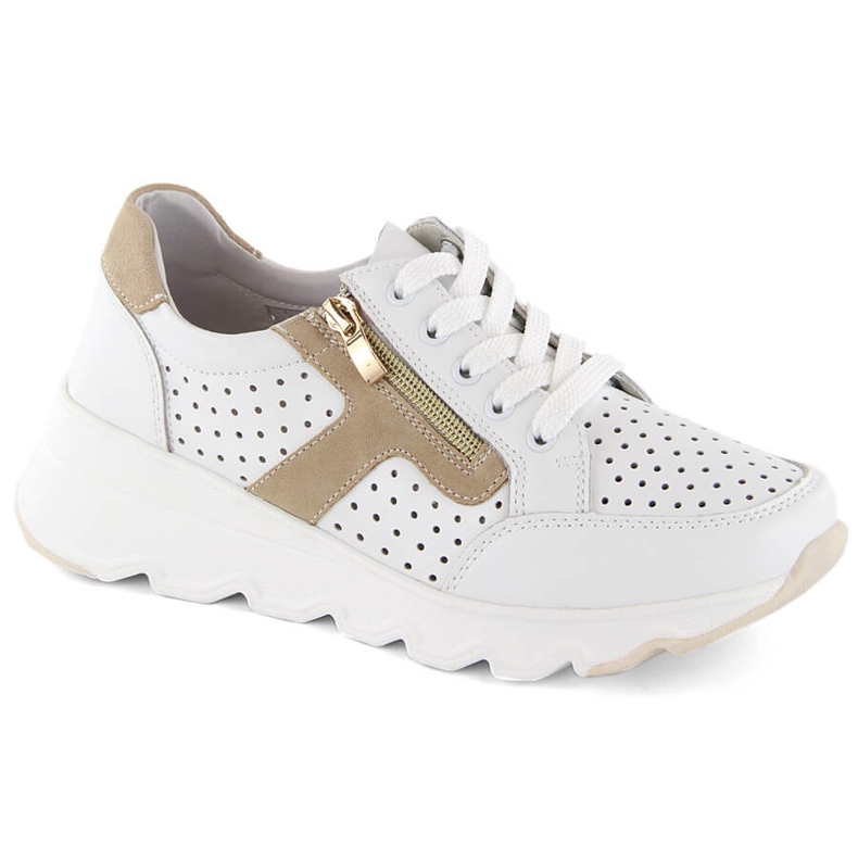 Leather women's openwork wedge sports shoes, white, T.Sokolski 245 Leather women's openwork wedge sports shoes, white, T.Sokolski 245