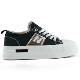 Black fashionable women's sneakers with a thick platform sole