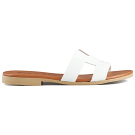 Women's white leather flip-flops, classic white leather flip-flops